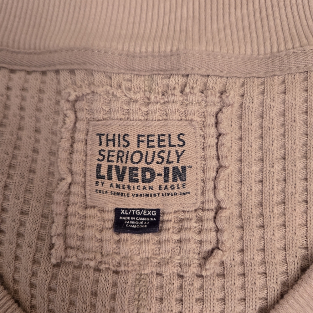 American Eagle Outfitters Women's Tan Crewneck Waffle Knit Sweatshirt